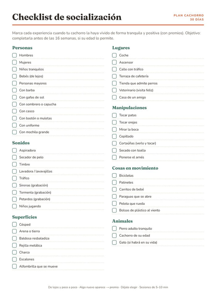 Checklist de socialización imprimible