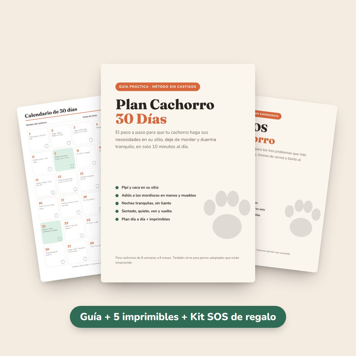 Guía Plan Cachorro 30 Días, calendario imprimible y Kit SOS de regalo